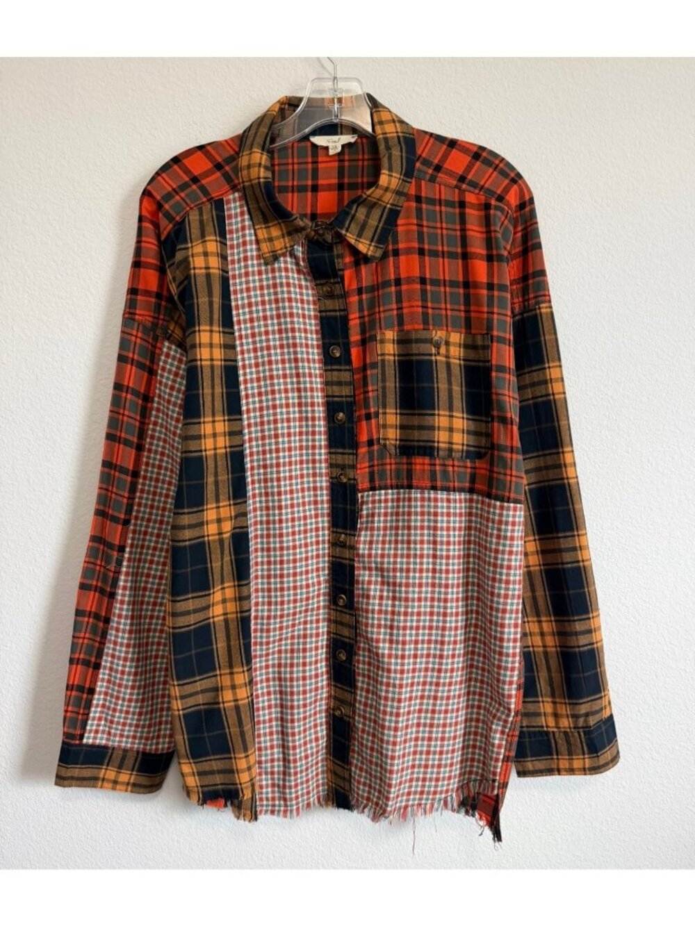 Easel Long Sleeve Button Up Plaid Colorblock Cotton Shirt Women's Size 1X